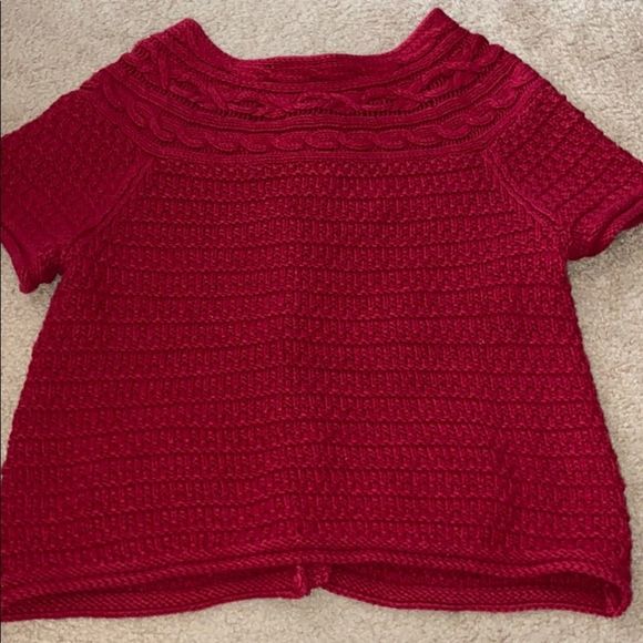 Solid red Ann Taylor loft s/s button up sweater - Picture 6 of 6